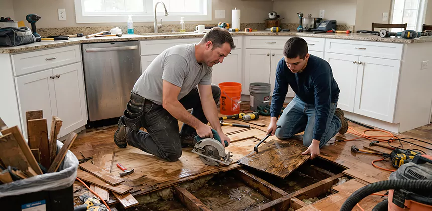 Kitchen Floor Water Damage Repair in La Quinta